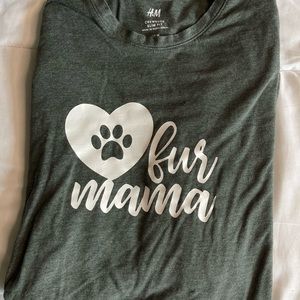 Army green crew neck tee by H&M. Fur mama graphic design
